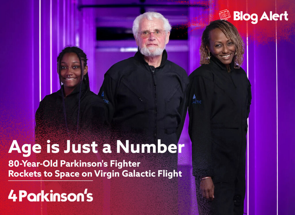 A parkinson's diseae patient john goodwin with their space crew on virgin galactic